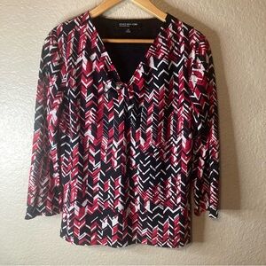 Jones New York Women's Blouse Medium Career Business Ruched Bust 3/4-Sleeve